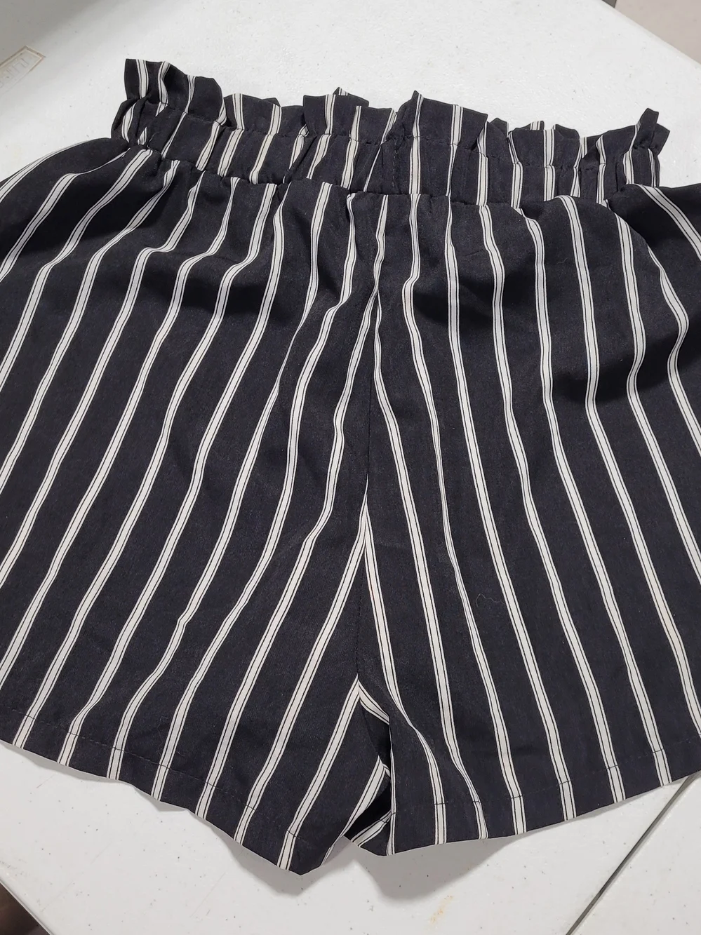 Black and White Striped Paperbag Waist Women’s Shorts - Picture 3 of 3